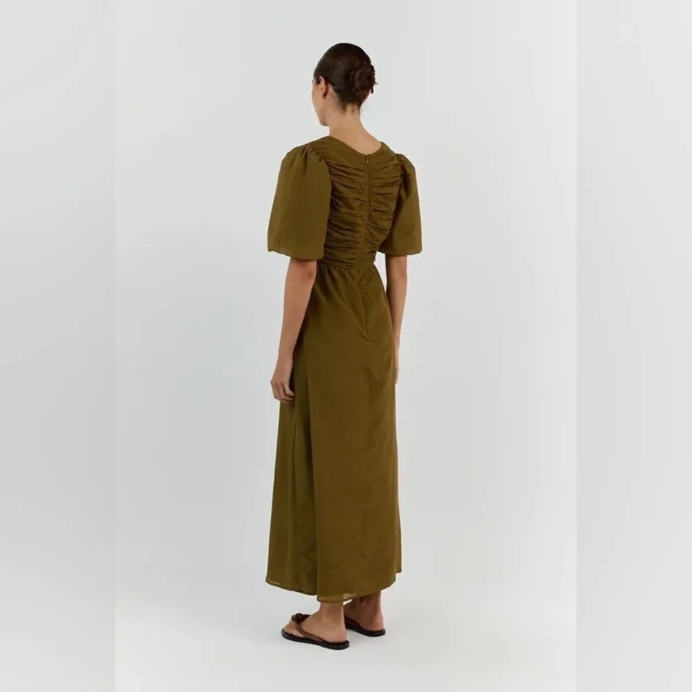 NWT DISSH FRANKIE OLIVE CUT OUT MIDI DRESS in Olive